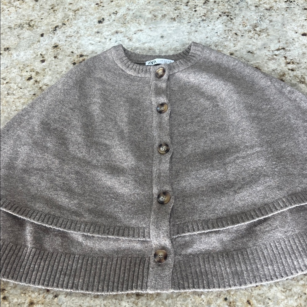ZARA TAUPE KNIT LAYERED CAPE SWEATER PONCHO CARDIGAN COZY FALL NEUTRAL CHIC SM - Picture 5 of 8